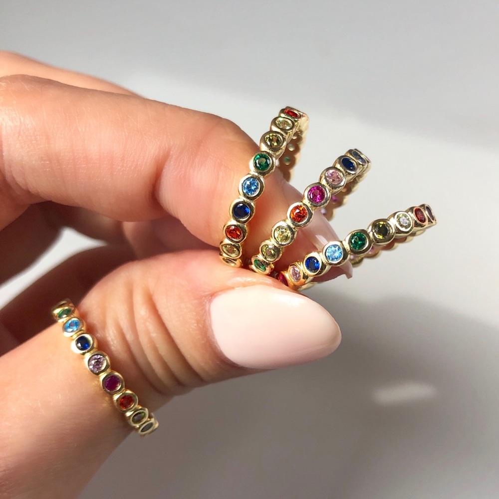 Dainty Rainbow Ring, Sterling Silver 14kGold Plate